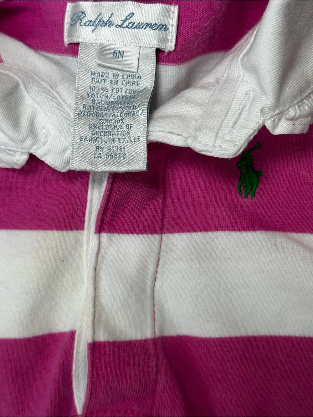 Polo Ralph Lauren Pink & White Striped Ruffled Polo Dress with Bloomer | 6 mo